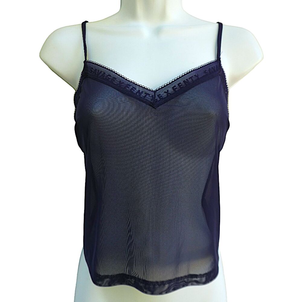 Savage x Fenty Navy Sheer Branded V-Neck Adjustable Spaghetti Straps Lounge S